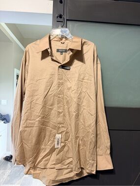 Kenneth Cole Reaction Beige Long-Sleeve Dress Shirt